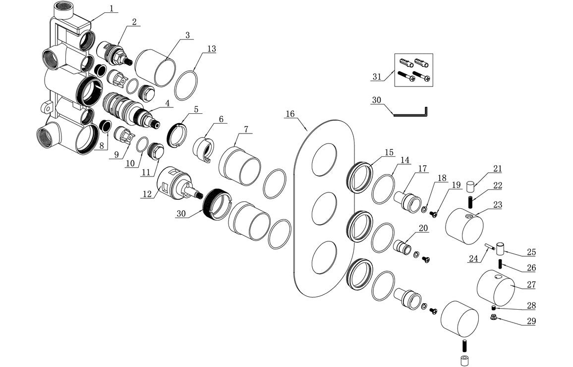 Calder Thermostatic Three Outlet Triple Shower Valve - Chrome