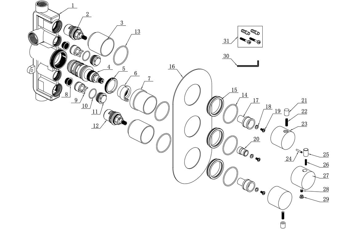 Calder Thermostatic Two Outlet Triple Shower Valve - Chrome