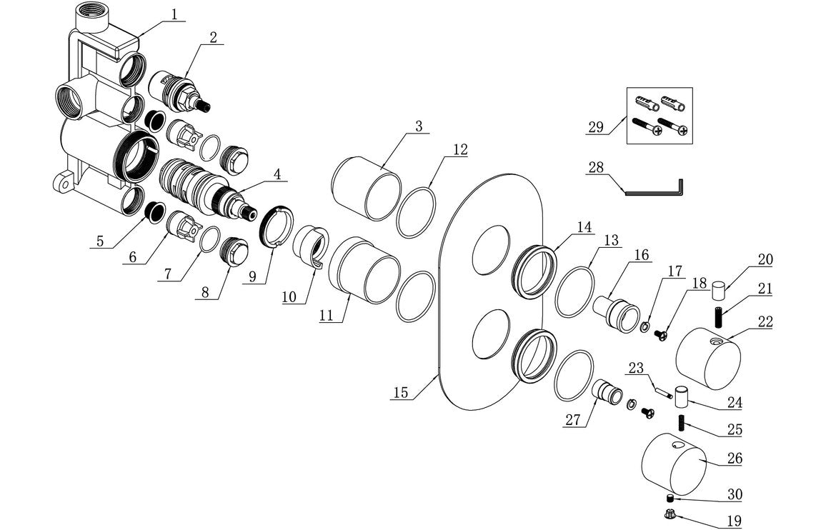 Calder Thermostatic Single Outlet Twin Shower Valve - Chrome