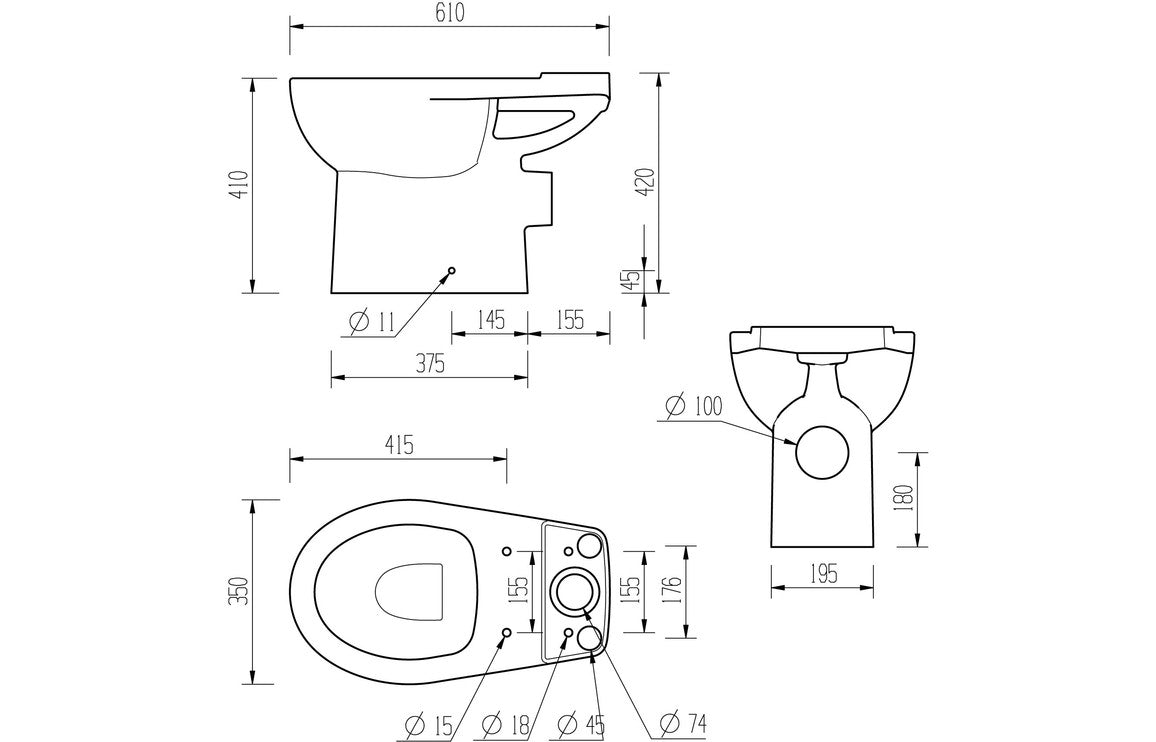 Cary Close Coupled Open Back WC & Soft Close Seat