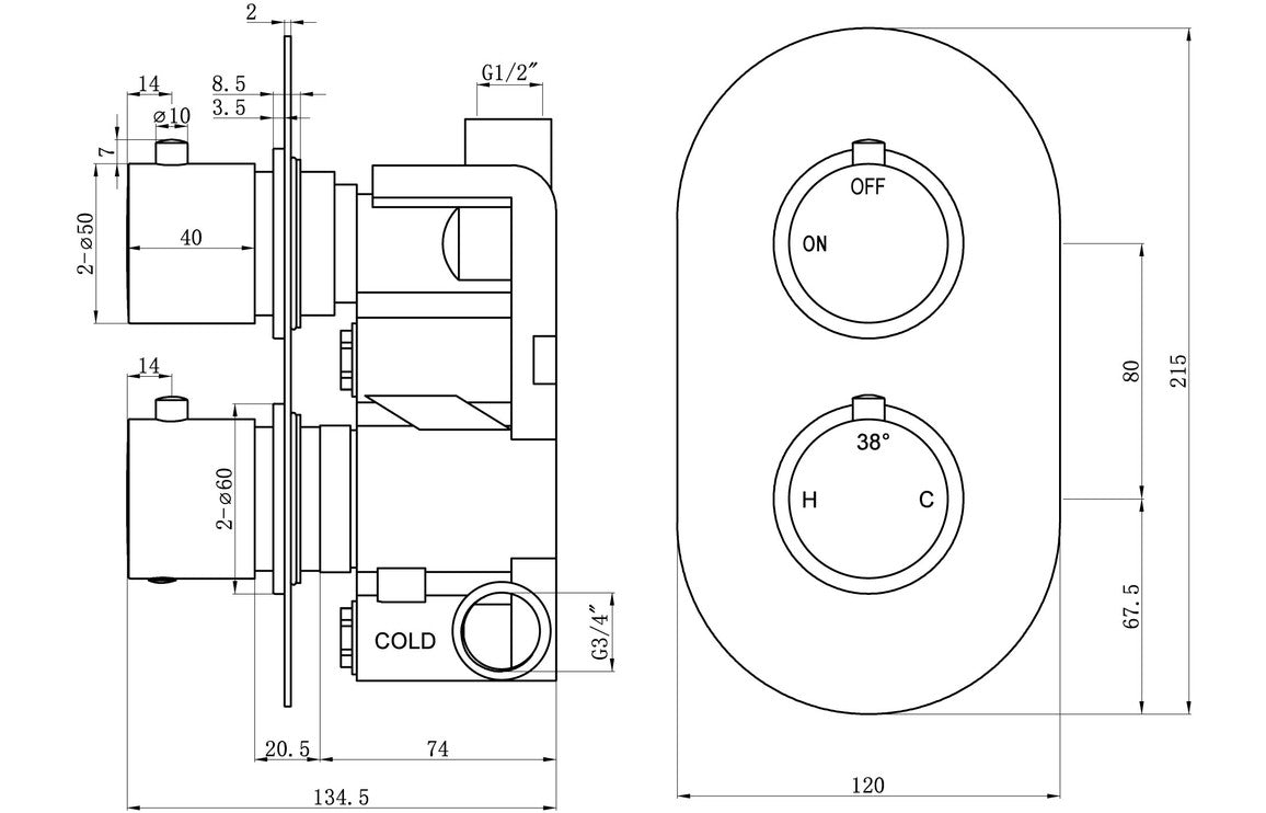 Calder Thermostatic Single Outlet Twin Shower Valve - Chrome