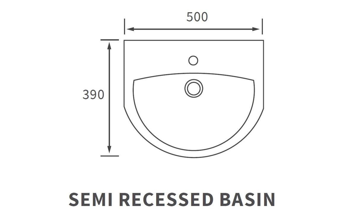 Cary 500x390mm 1TH Semi Recessed Basin