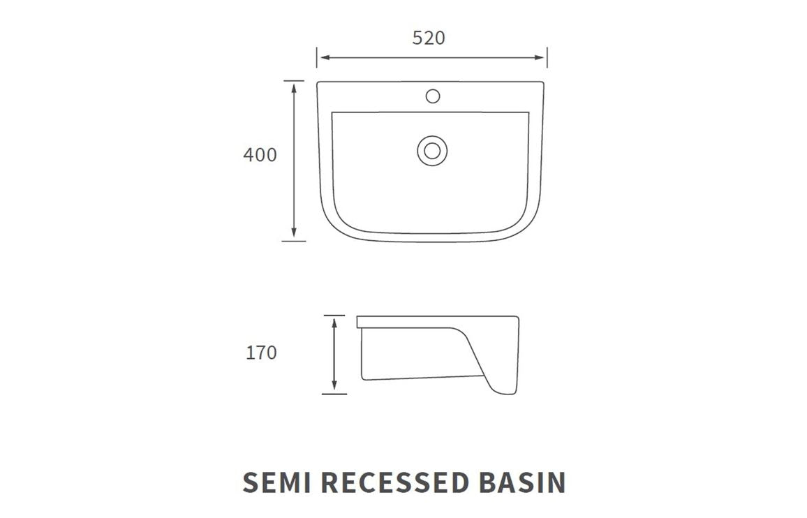 Beauly Semi Recessed Basin - H 170 x W 520 x D 400mm