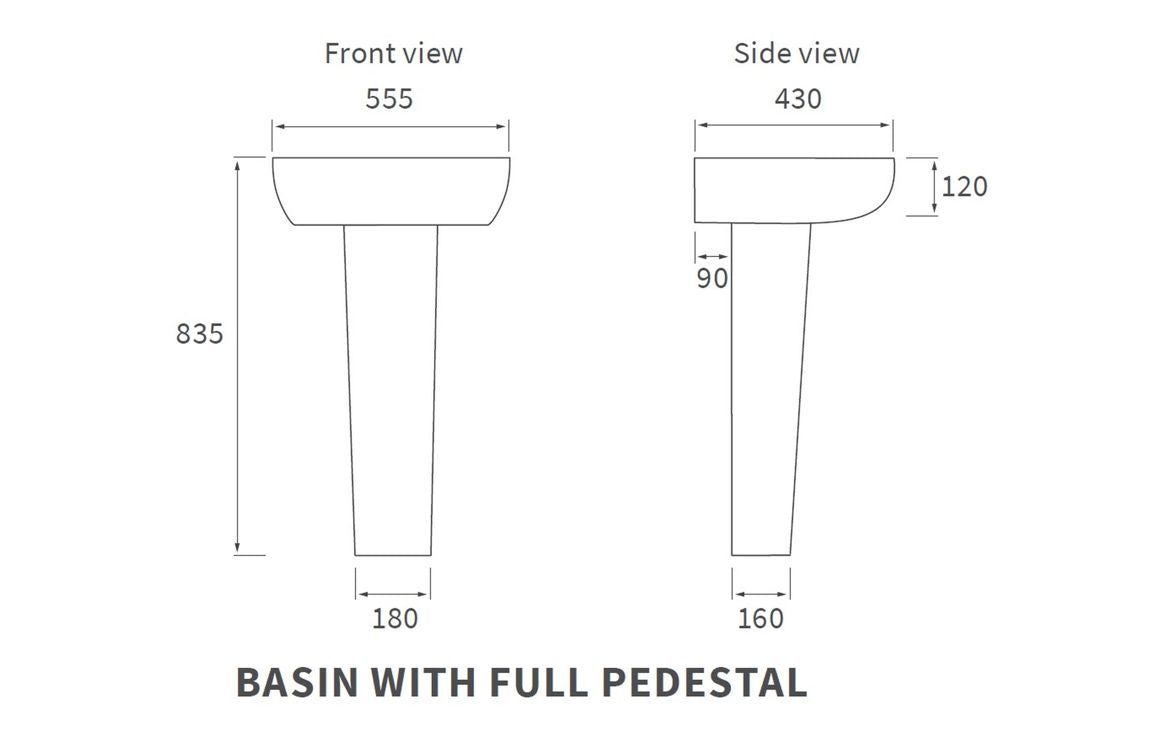 Avon Basin & Full Pedestal - H 835 x W 555 x D 430mm