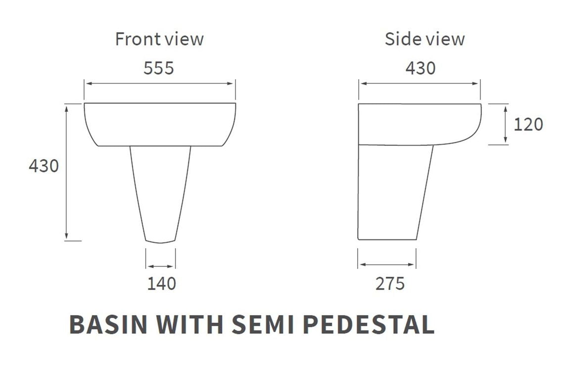 Avon Basin & Semi Pedestal - H 430 x W 555 x D 430mm