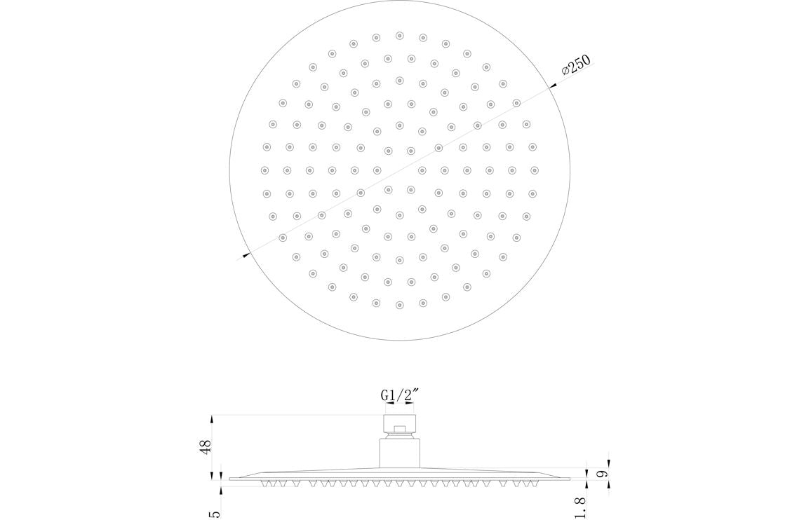 250mm Round Showerhead - Brushed Brass