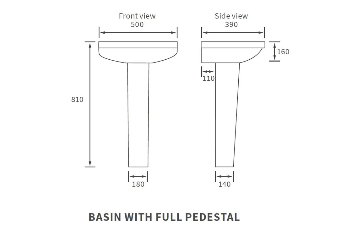 Amber Basin & Full Pedestal - H 810 x W 500 x D 390mm