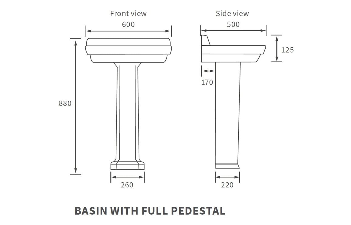 Beal Basin & Pedestal - H 880 x W 600 x D 500mm