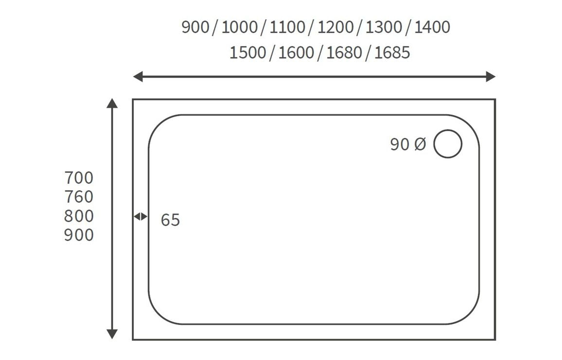 45mm Low Profile 1685x700mm Rectangular Tray & Waste