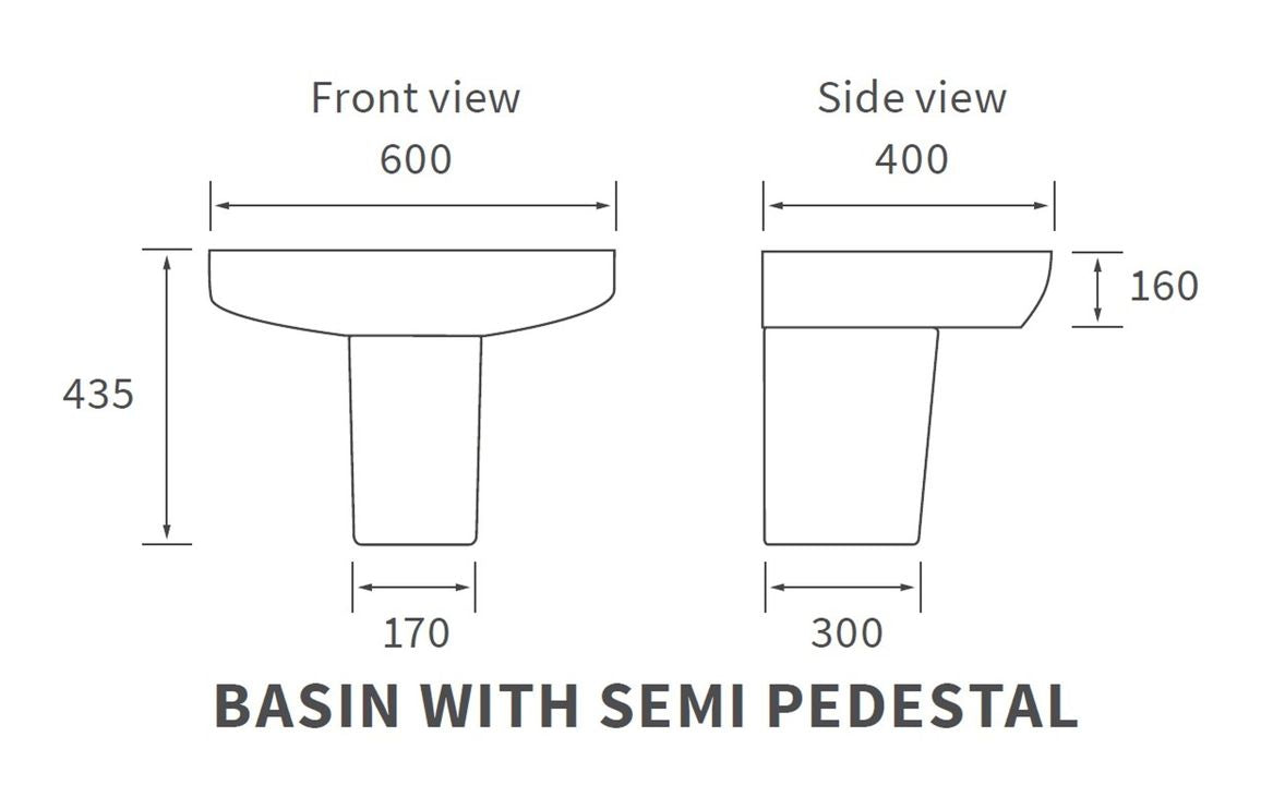 Calder Basin & Semi Pedestal - H 435 x W 600 x D 400mm