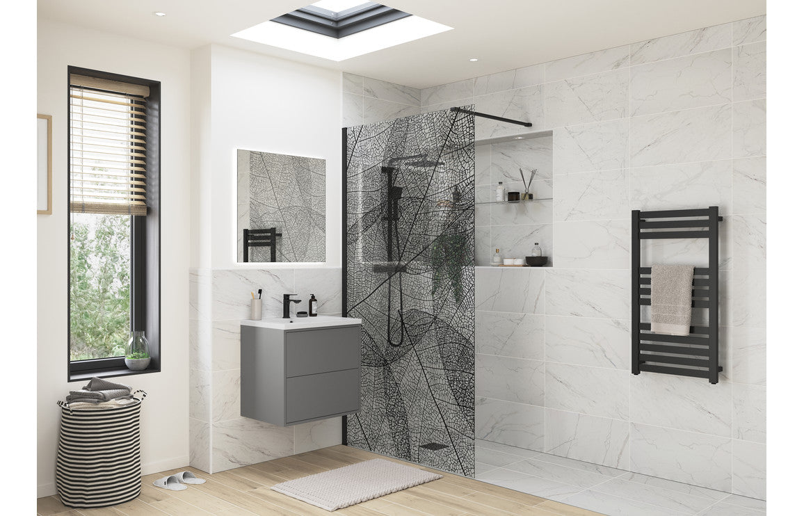 Derry Leaf Design Wetroom Panel - Black - H 2000 x W 1200 x D 8mm