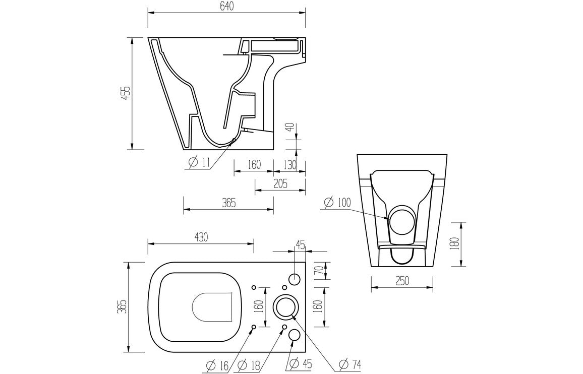 Calder Rimless Close Coupled Open Back Comfort Height WC & Soft Close Seat