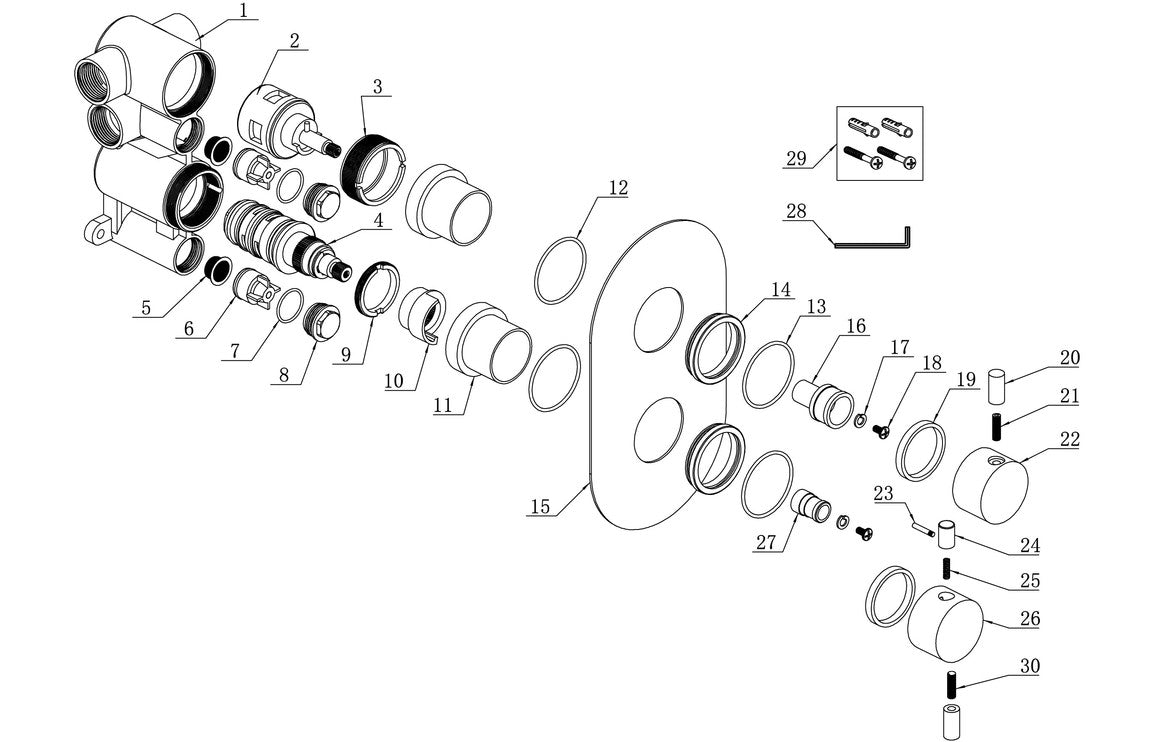 Two Outlet Shower Valve - Brushed Brass