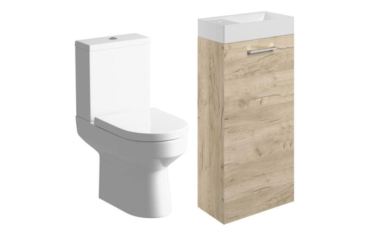Greta 410mm F/S Basin Unit & C/C Toilet Pack - Oak