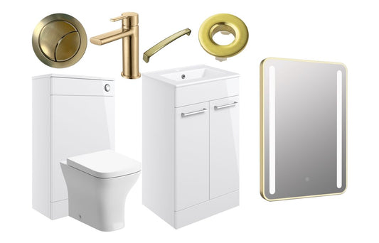 Greta 510mm F/S Furniture Pack - White Gloss w/Brushed Brass Finishes