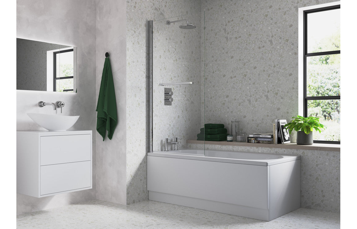 Single Straight Bath Screen w/Rail - Chrome - H 1500 x W 800 x D 6mm