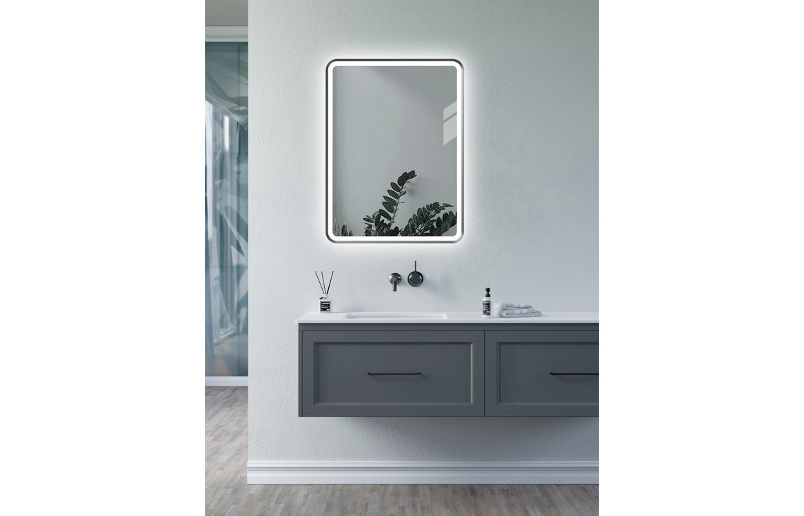 Chalk Rectangle Front-Lit LED Mirror - Matt Black - H 800 x W 600 x D 55mm