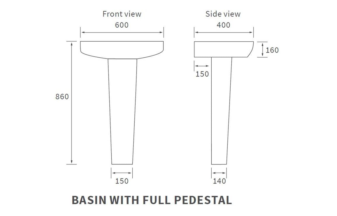Afton 600x400mm 1TH Basin & Full Pedestal