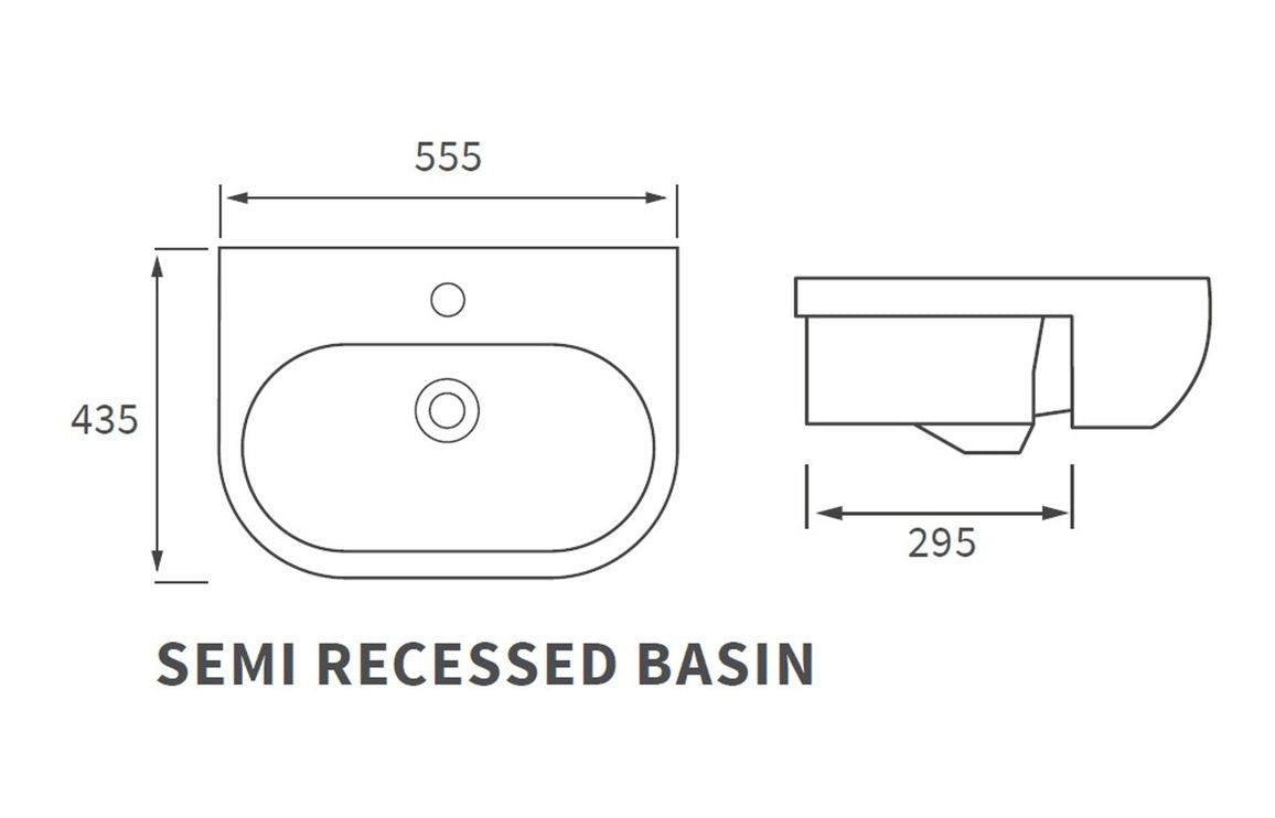 Avon Semi Recessed Basin - H 185 x W 555 x D 435mm