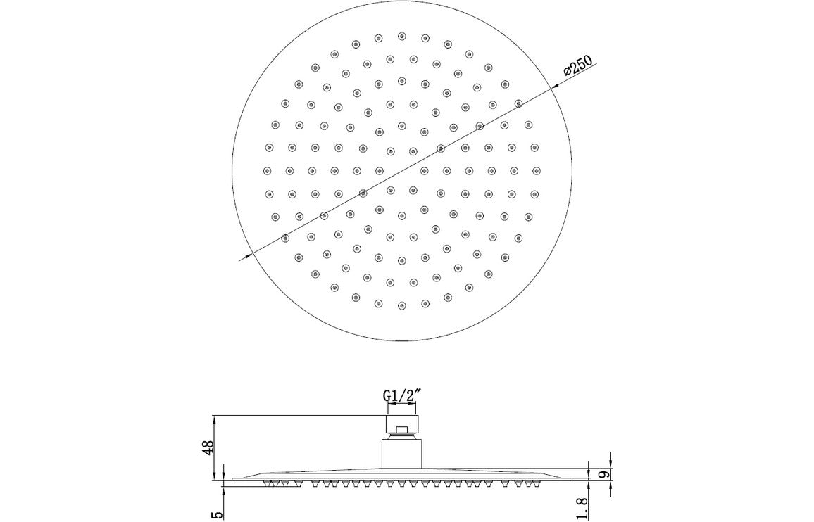250mm Round Ultraslim Showerhead - St/Steel