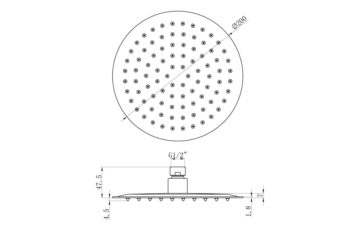 200mm Round Showerhead - Matt Black