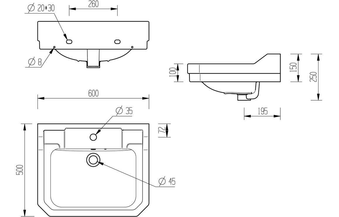 Beal Basin & Pedestal - H 880 x W 600 x D 500mm