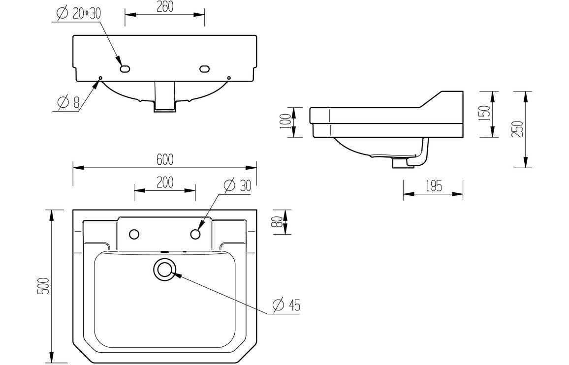 Beal Basin & Pedestal - H 880 x W 600 x D 500mm