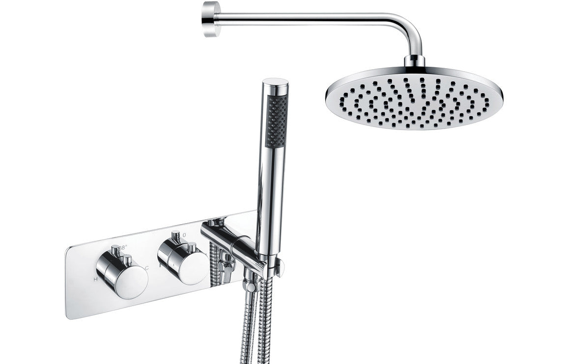 Lickle Shower Pack Two - Two Outlet Twin Shower Valve w/Handset & Brass Overhead - Chrome