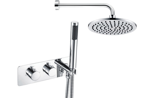 Lickle Shower Pack Two - Two Outlet Twin Shower Valve w/Handset & Brass Overhead - Chrome