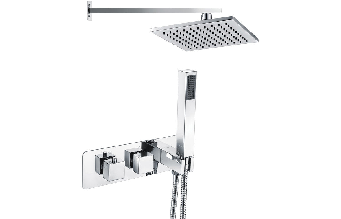 Leven Shower Pack One - Two Outlet Twin Shower Valve w/Handset & ABS Overhead - Chrome