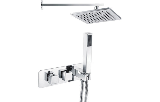 Leven Shower Pack Two - Two Outlet Twin Shower Valve w/Handset & Brass Overhead - Chrome