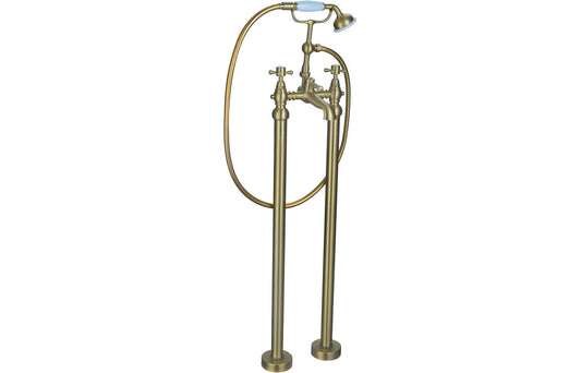 Morda Floor Standing Bath/Shower Mixer & Shower Kit - Brushed Brass