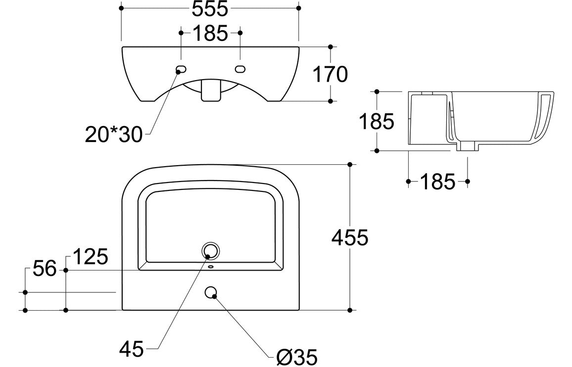 Beauly Cloakroom Basin & Bottle Trap - H 170 x W 450 x D 320mm