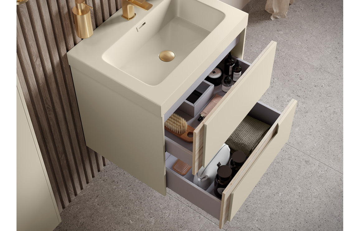 Thames 605mm Wall Hung 2 Drawer Basin Unit & Co-ordinating Basin