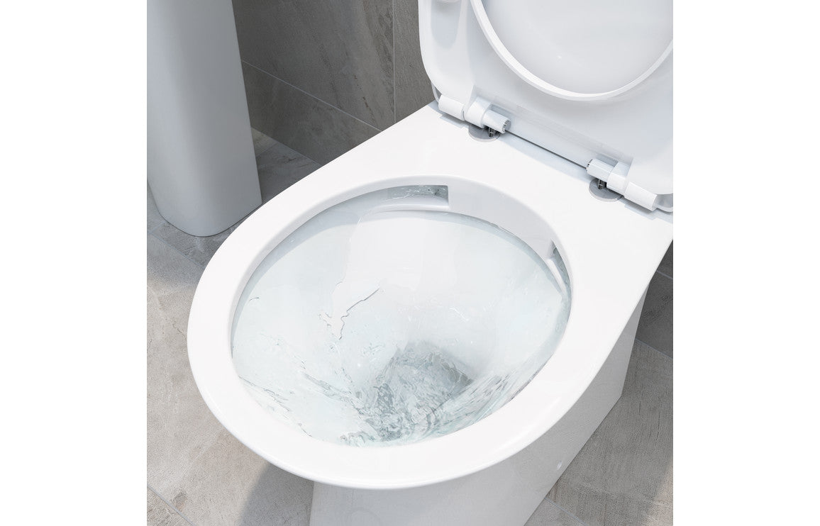 Averon Rimless Close Coupled Open Back WC & Soft Close Seat