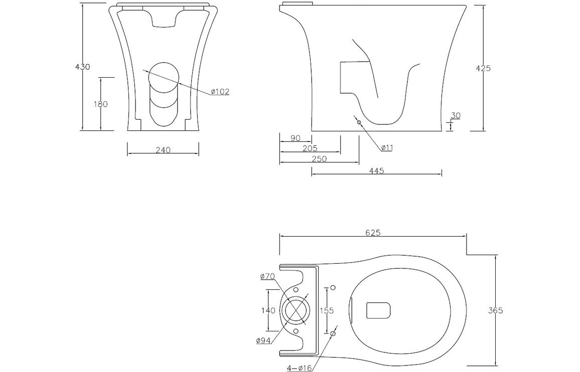 Averon Rimless Close Coupled Open Back WC & Soft Close Seat