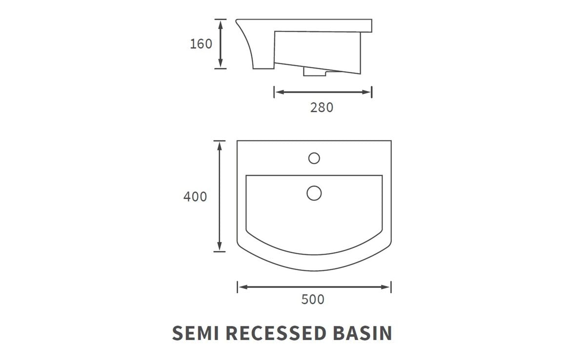 Averon Semi Recessed Basin - H 160 x W 500 x D 400mm