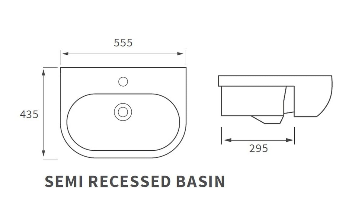 Ayr Semi Recessed Basin - H 185 x W 555 x D 435mm