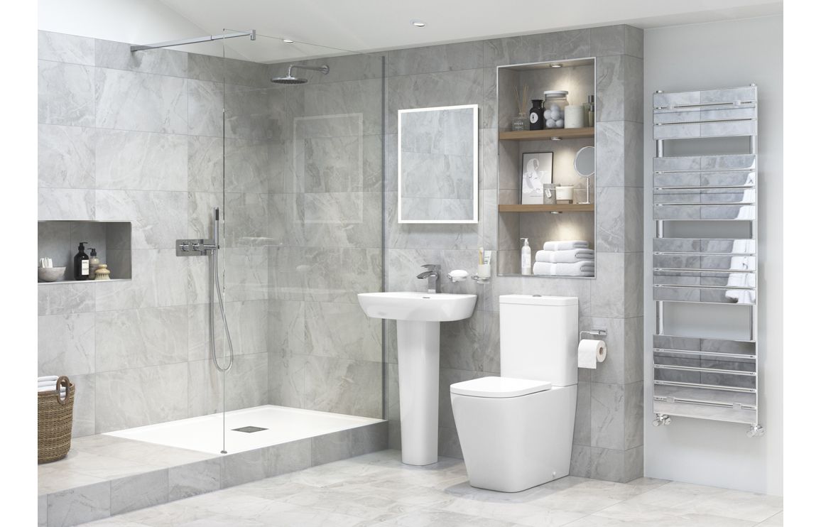 Calder Rimless Close Coupled Open Back Short Projection WC & Soft Close Seat