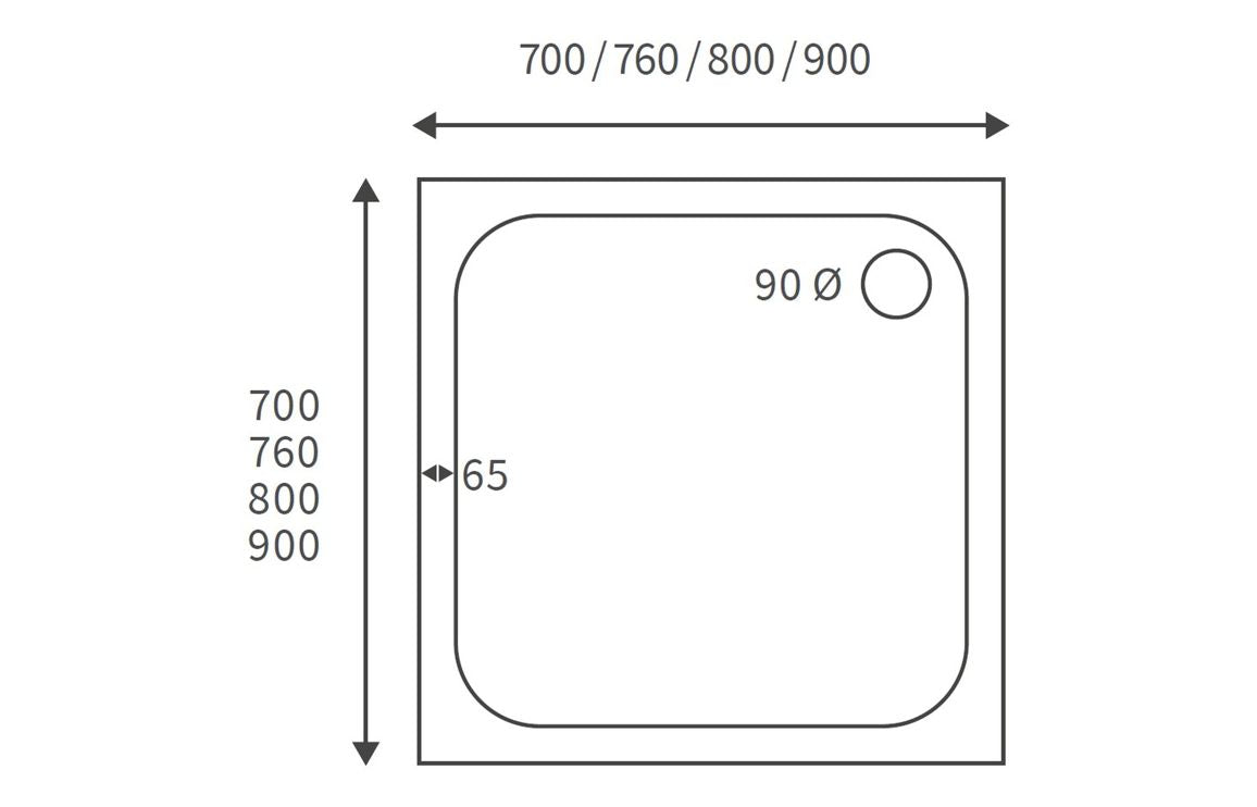 45mm Low Profile Square Tray & Waste - H 45 x W 800 x D 800mm