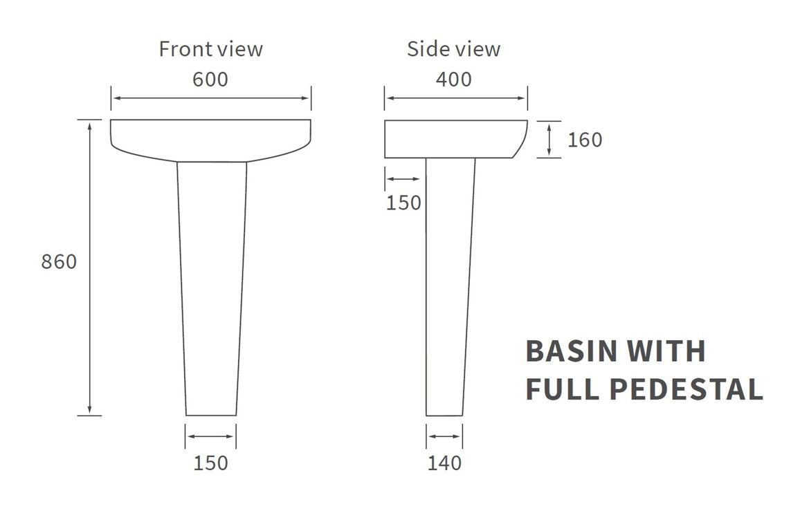 Calder Basin & Full Pedestal -  H 860 x W 600 x D 400mm