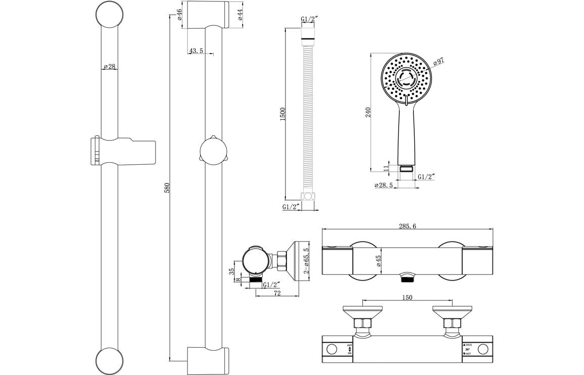 Crake Cool-Touch Thermostatic Bar Mixer Shower - Chrome