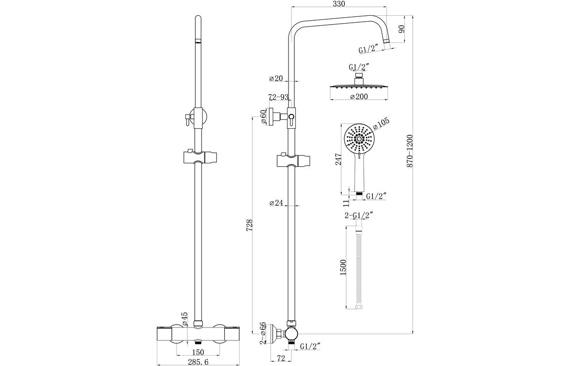 Crake Cool-Touch Thermostatic Mixer Shower w/Riser & Overhead Kit - Chrome
