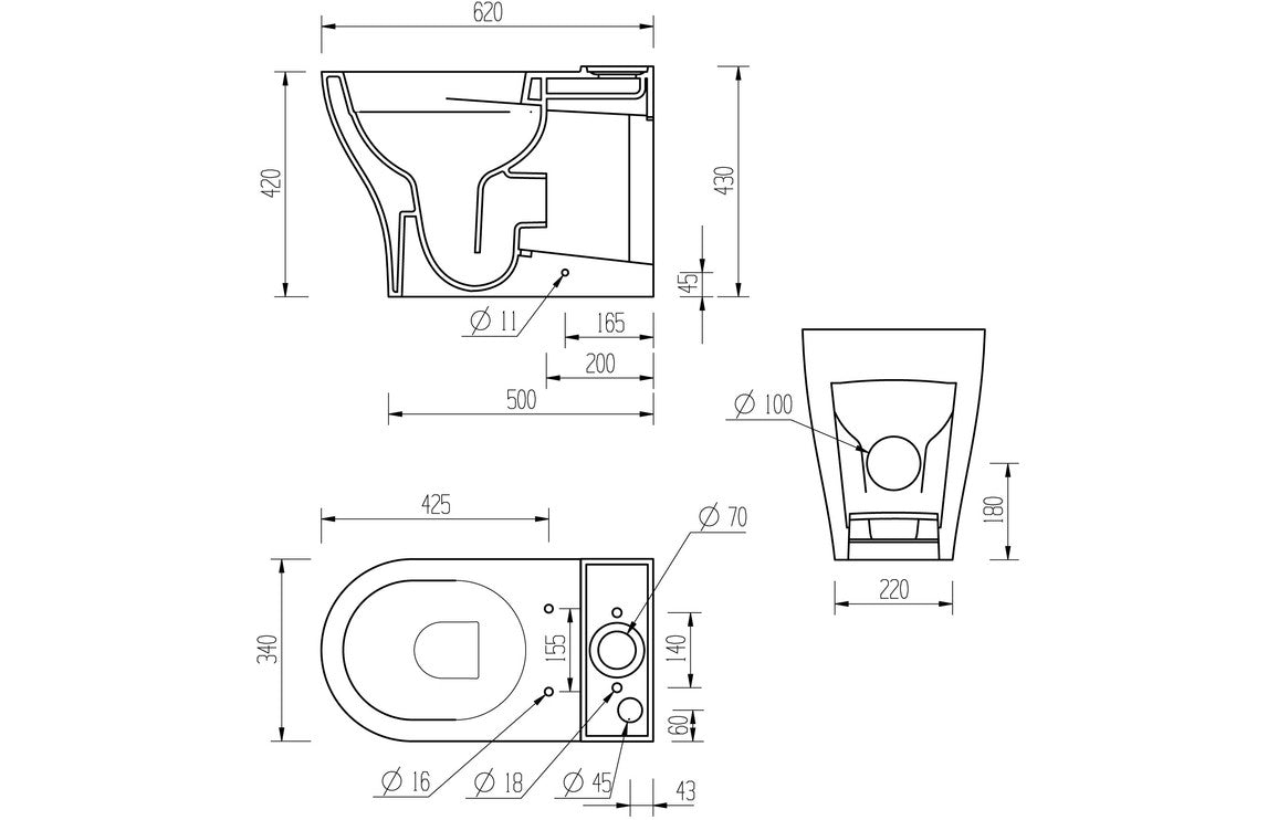 Dewey Rimless Short Projection Close Coupled Fully Shrouded WC & Soft Close Seat