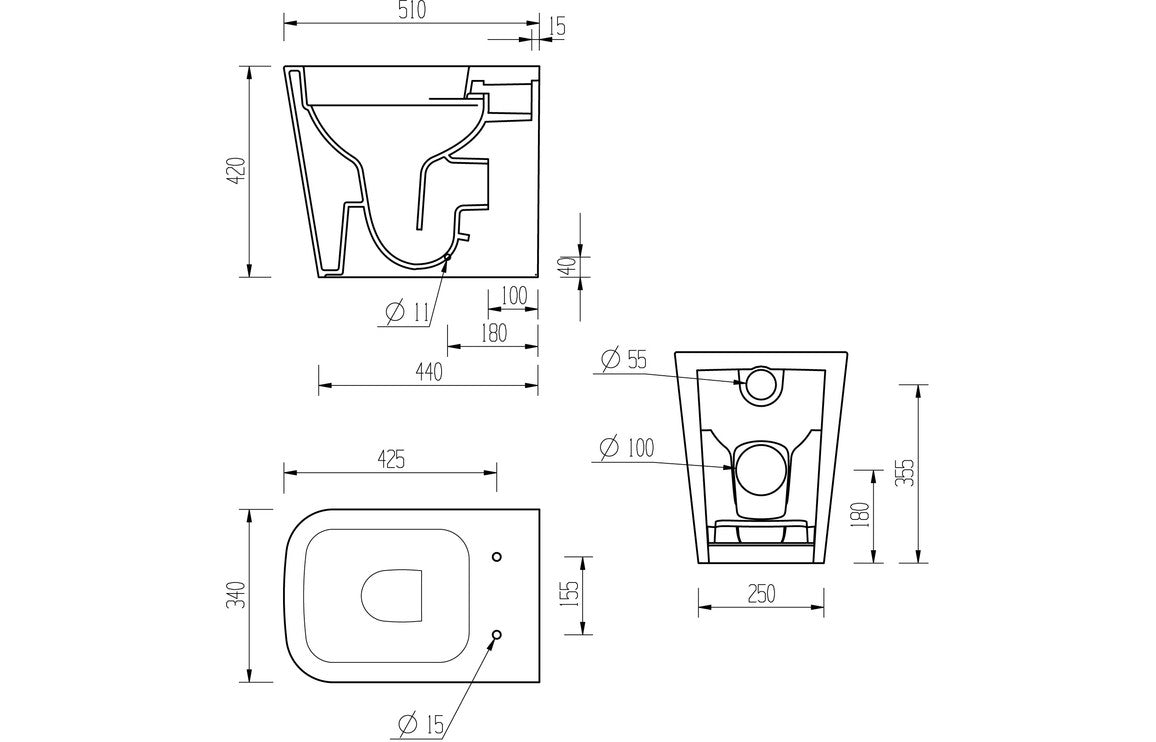Calder Rimless Back To Wall Short Projection WC & Soft Close Seat