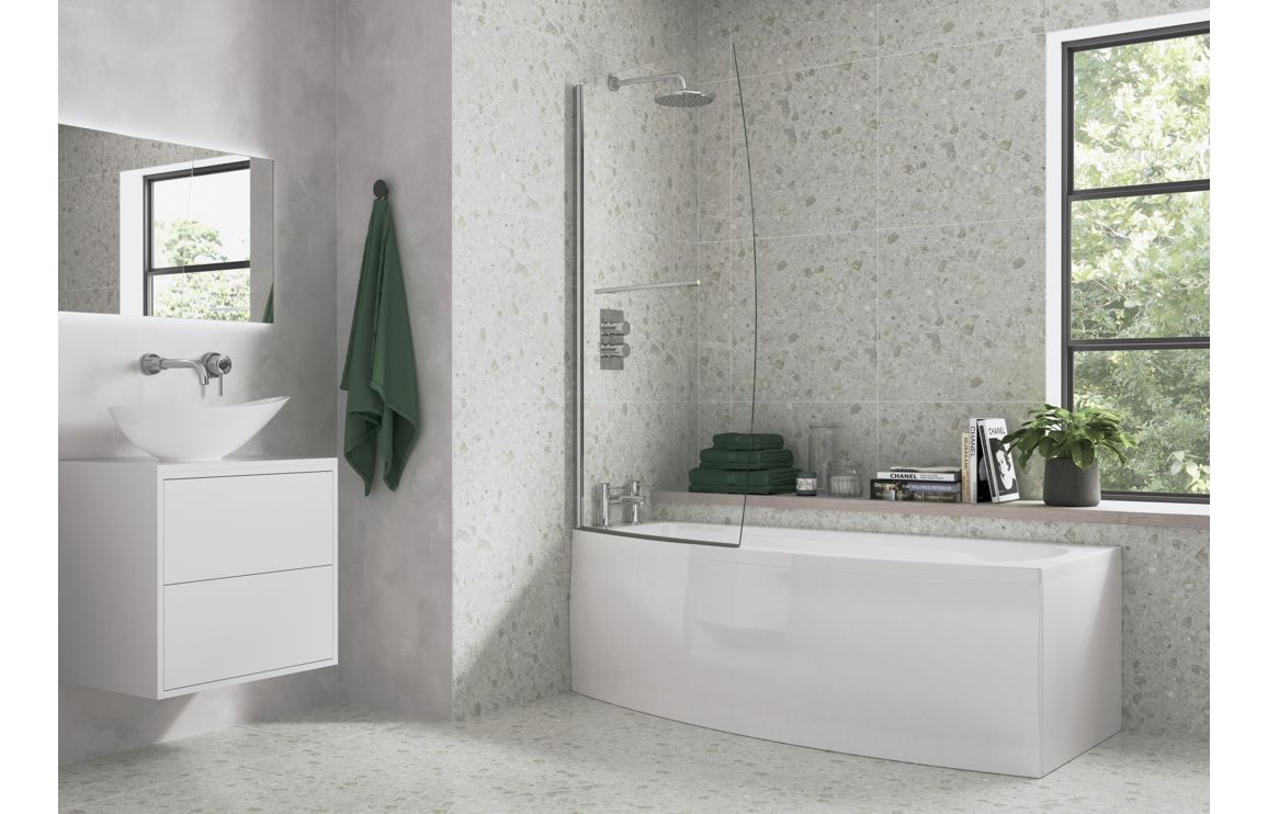 Space Saver Bath Screen - Chrome - H 1500 x W 900 x D 6mm