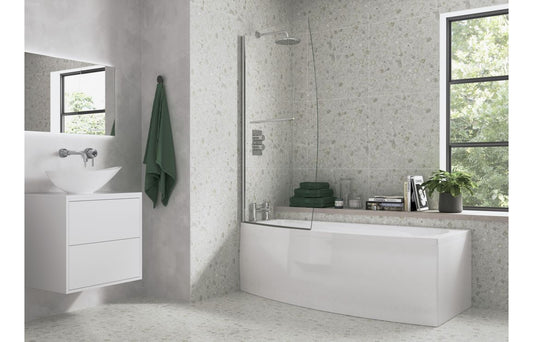 Space Saver Bath Screen - Chrome - H 1500 x W 900 x D 6mm