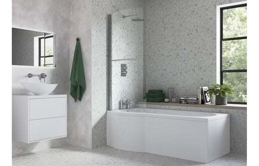 P Shape Bath Screen - Chrome - H 1500 x W 760 x D 6mm